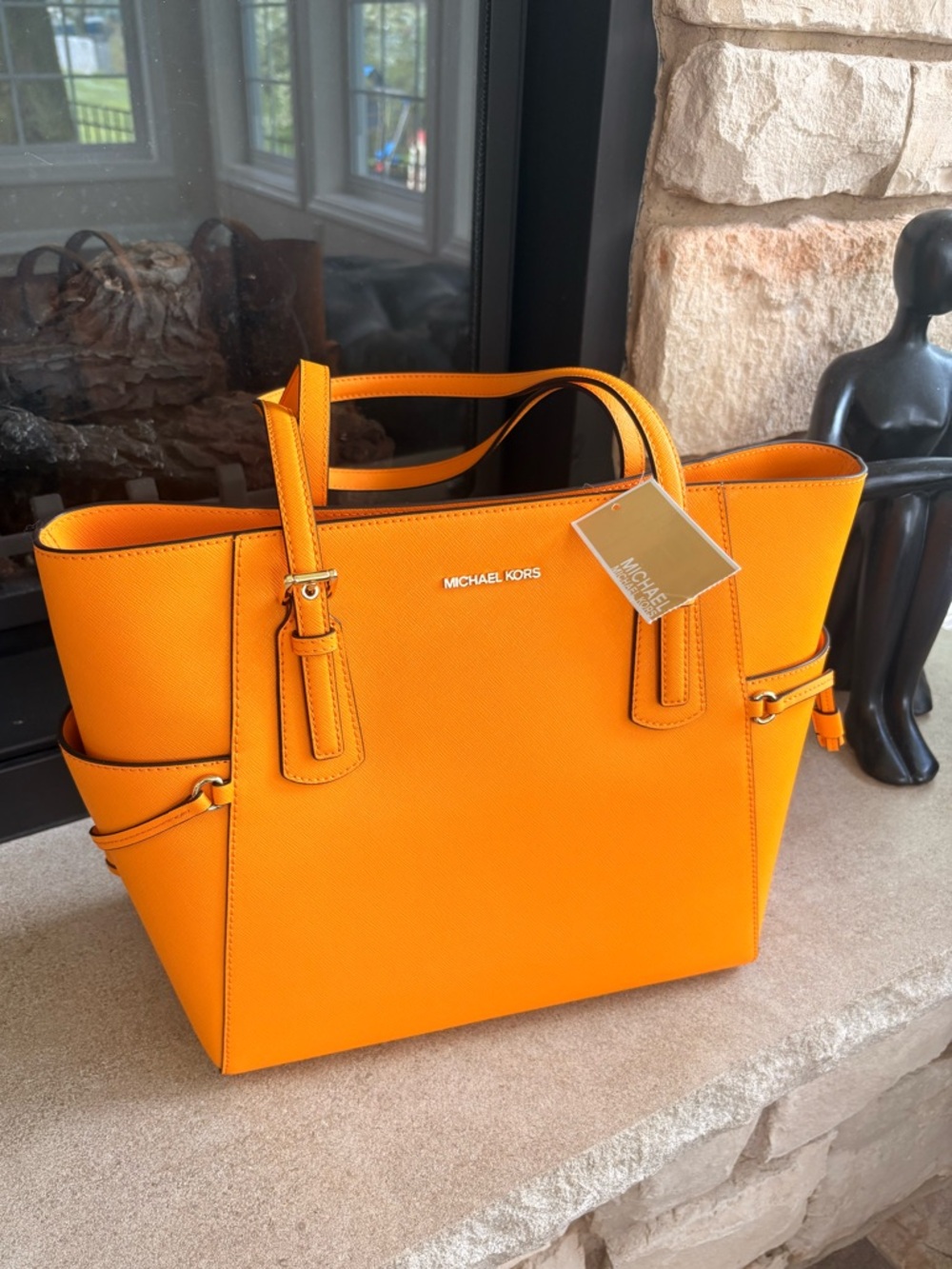 Michael Kors Bright Yellow-Orange Voyager Leather Tote